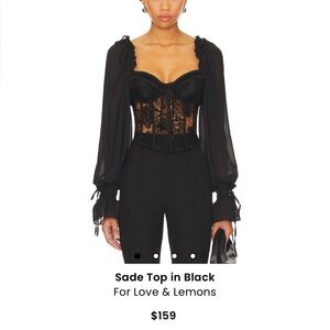 For Love And Lemons Black Long Sleeve Corset Top